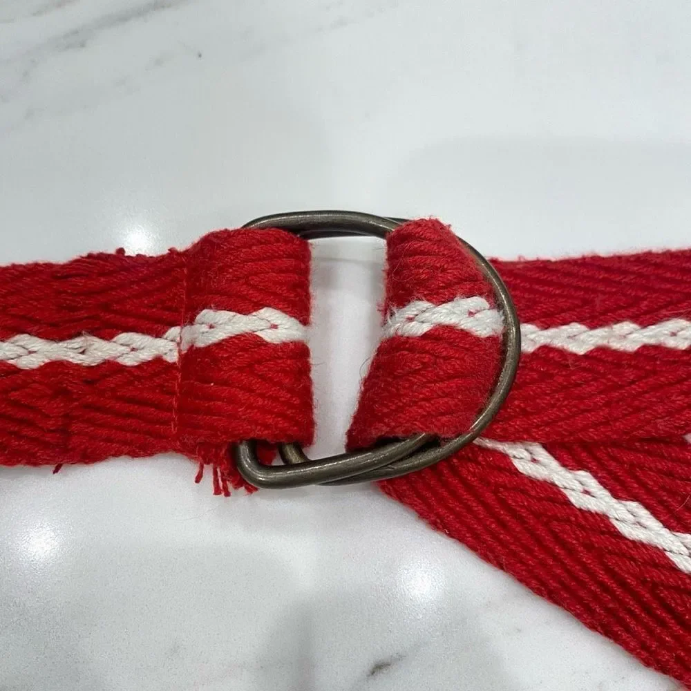 Men's Red White Fabric Belt Adjustable